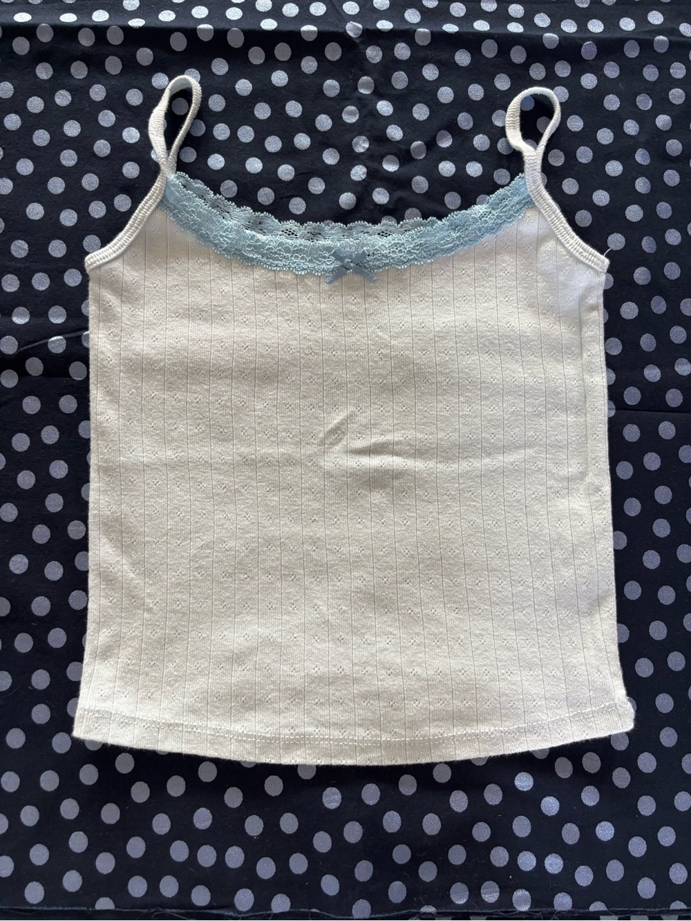 Harlow White Camisole with Light Blue Lace Trim